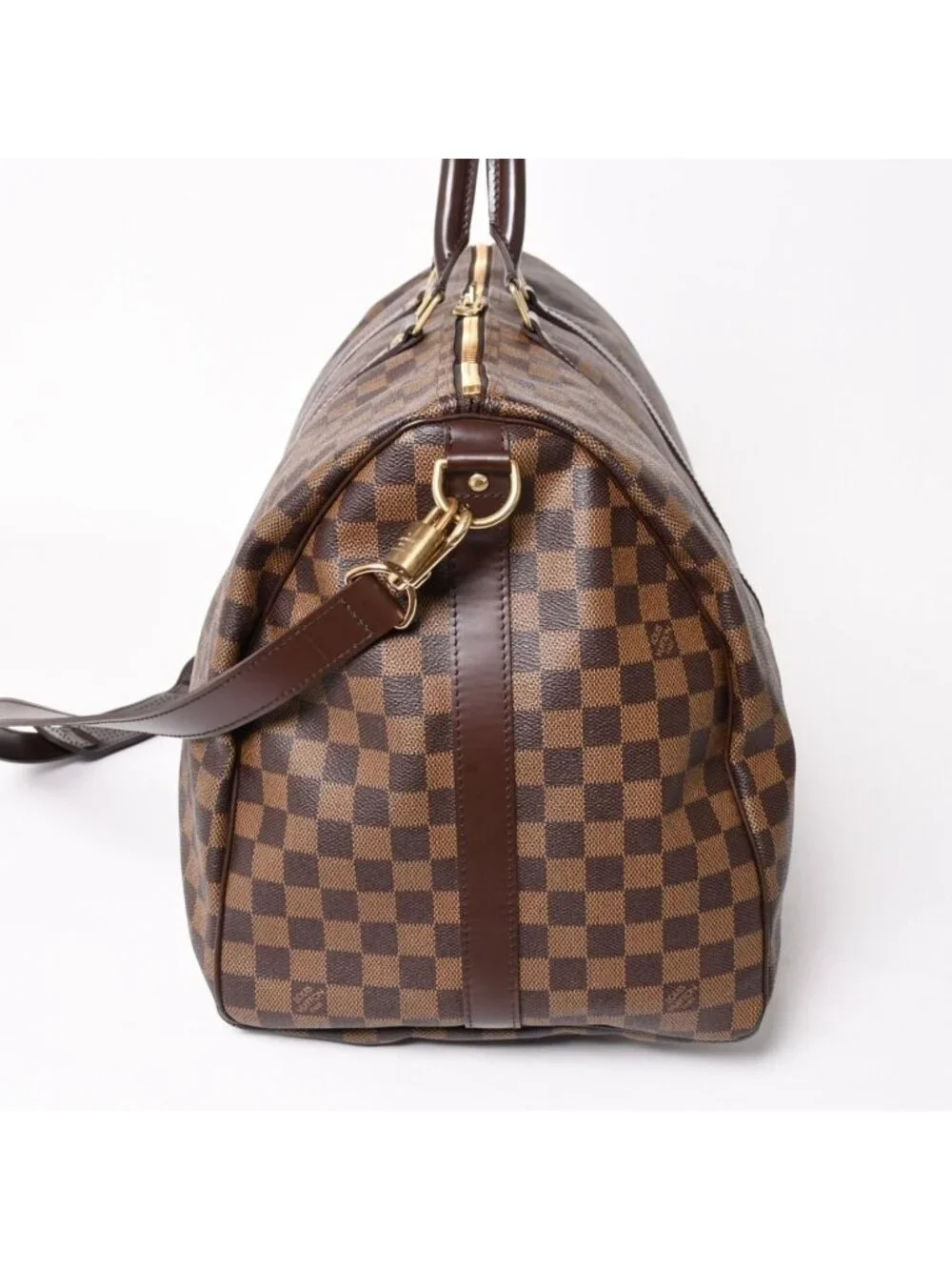 Louis Vuitton Keepall Bandouliere 55 Boston Bag Damier Ebene Brown Gold